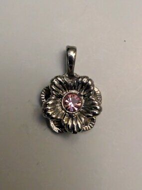 Sophia Fiori Pink Crystal Silver Tone Flower Pendant Birthstone Charm